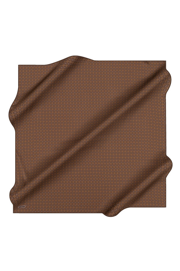 Kahverengi 90X90 İpek Krep Saten Eşarp - 1
