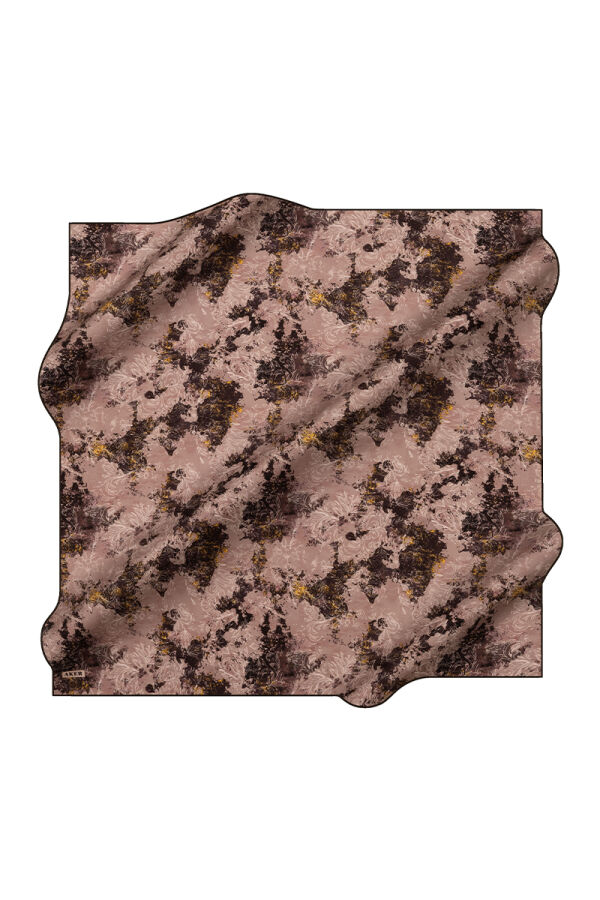 Kahverengi 90X90 İpek Krep Saten Eşarp - 1