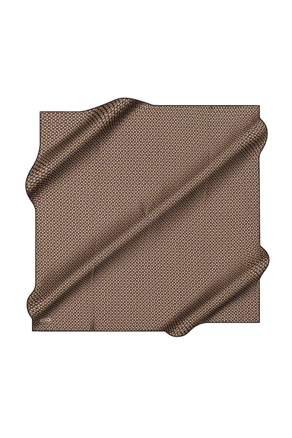 Kahverengi 90X90 İpek Krep Saten Eşarp - 1