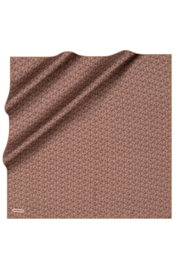 Kahverengi 90X90 İpek Twill Eşarp - 1