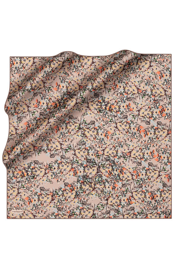 Kahverengi 90X90 İpek Twill Eşarp - 1