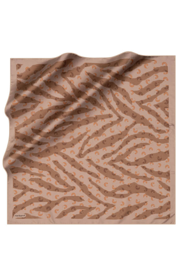 Kahverengi 90X90 İpek Twill Eşarp - 1