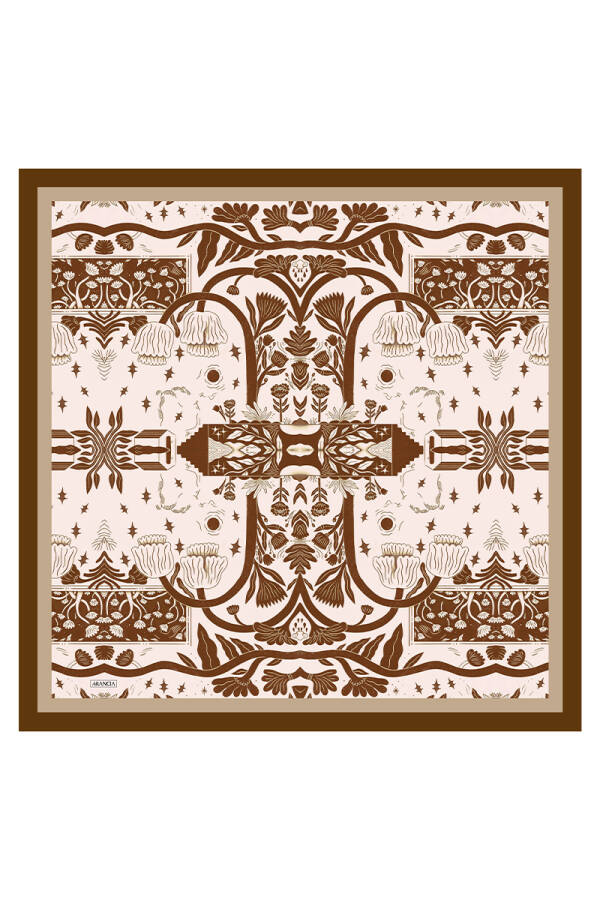 Kahverengi 90X90 İpek Twill Eşarp - 1