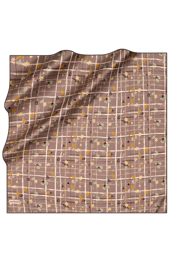 Kahverengi 90X90 İpek Twill Eşarp - Cacharel