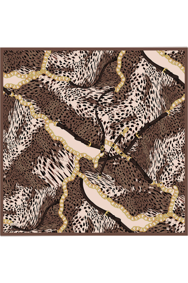 Kahverengi 90X90 İpek Twill Eşarp - 1