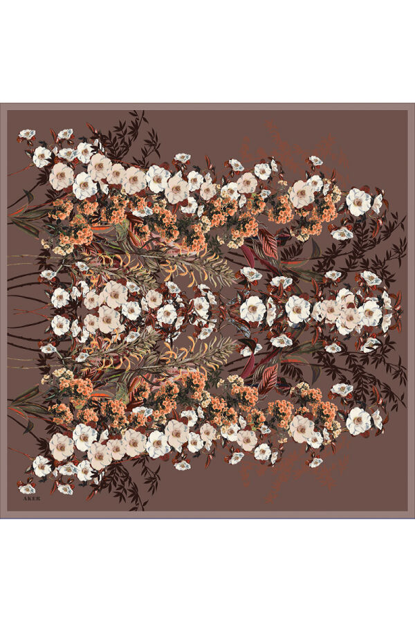 Kahverengi 90X90 İpek Twill Eşarp - Aker