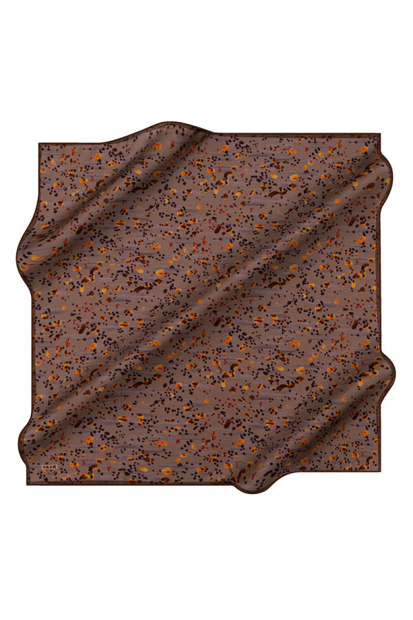 Kahverengi 90X90 İpek Twill Eşarp - Aker