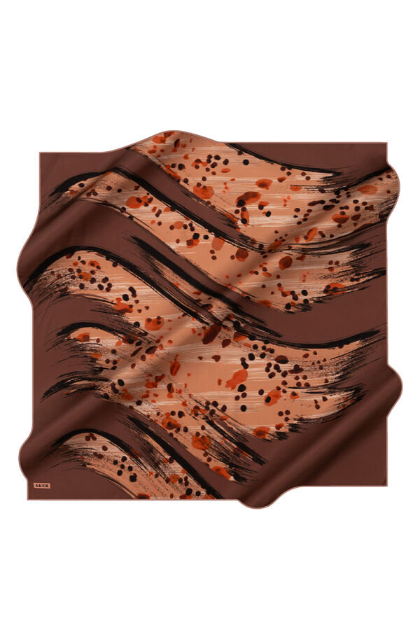 Kahverengi 90X90 İpek Twill Eşarp - Aker