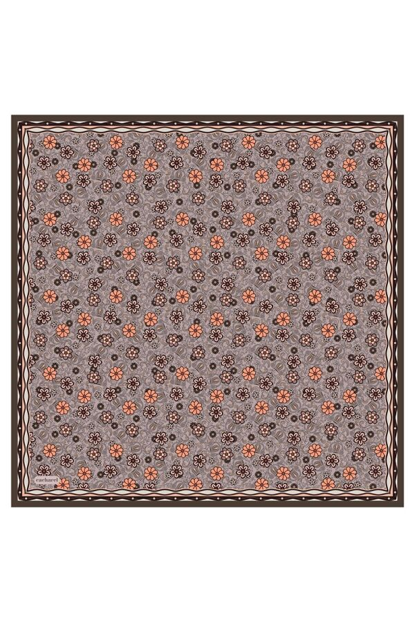 Kahverengi 90X90 İpek Twill Eşarp - Cacharel