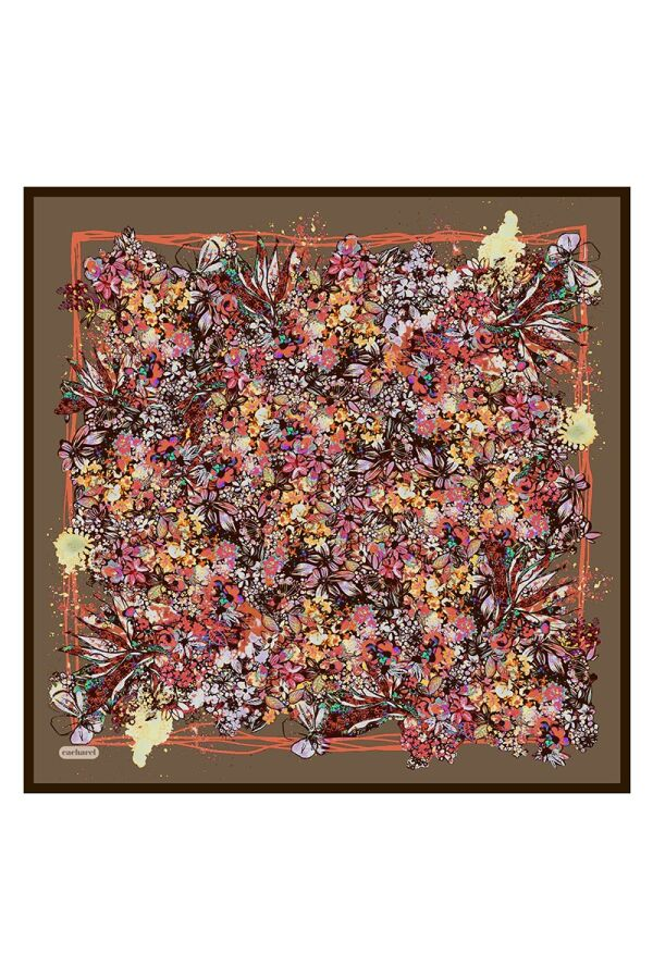 Kahverengi 90X90 İpek Twill Eşarp - Cacharel