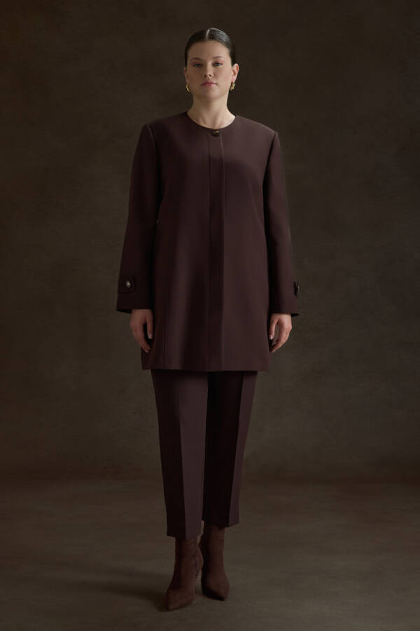 Kahverengi Arka Beli Lastik Detaylı Dokuma Pantolon - Aker