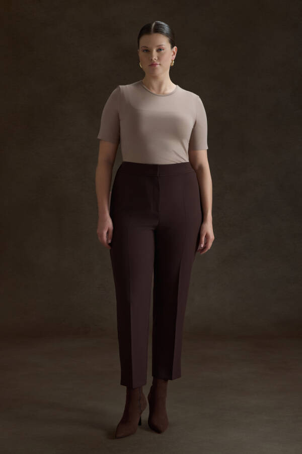 Kahverengi Arka Beli Lastik Detaylı Dokuma Pantolon - Aker (1)