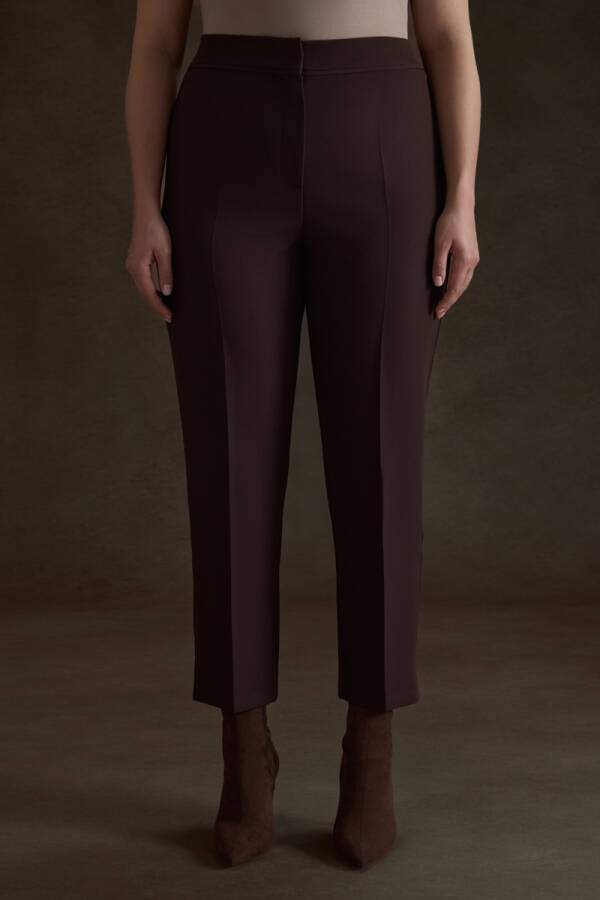 Kahverengi Arka Beli Lastik Detaylı Dokuma Pantolon - 3