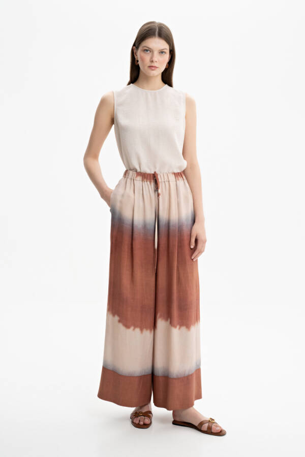Kahverengi Batik Desen Beli Lastikli Pantolon Etek - 1