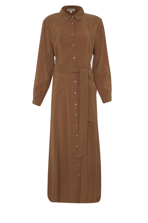 Kahverengi Belden Oturan Yakalı Elbise - 1