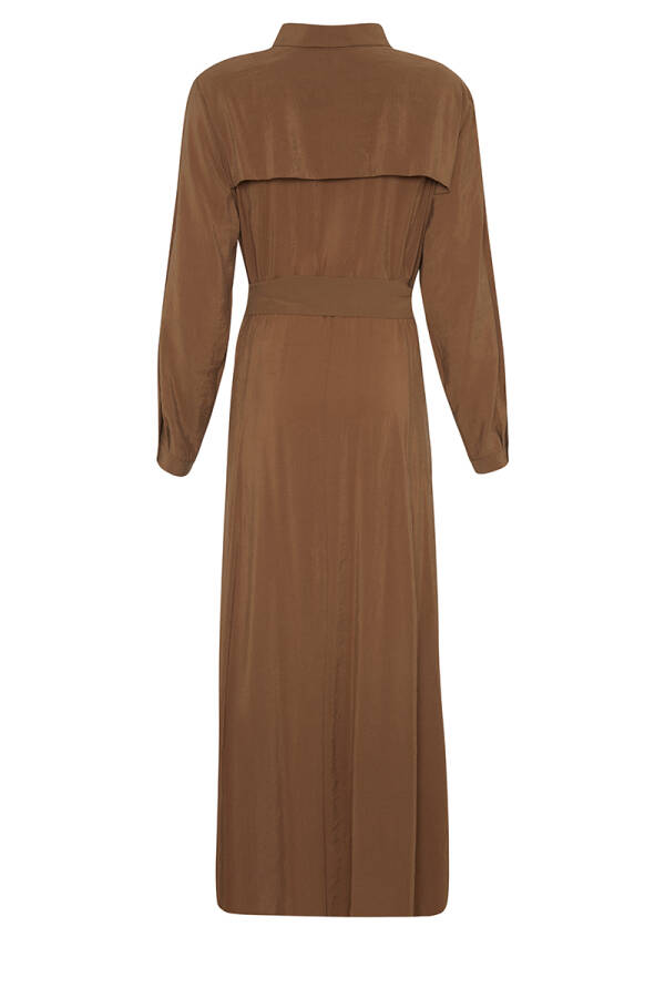 Kahverengi Belden Oturan Yakalı Elbise - 3