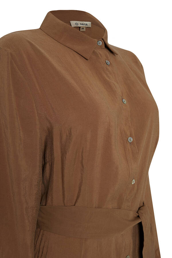 Kahverengi Belden Oturan Yakalı Elbise - 2