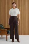 Kahverengi Beli Bağcıklı Tencel Pantolon - 3
