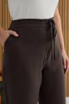 Kahverengi Beli Bağcıklı Tencel Pantolon - 5