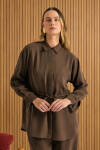 Kahverengi Beli Bağcıklı Tencel Tunik - 1