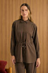 Kahverengi Beli Bağcıklı Tencel Tunik - 4