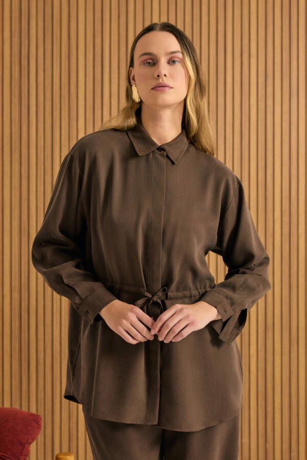 Kahverengi Beli Bağcıklı Tencel Tunik - Aker