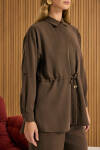 Kahverengi Beli Bağcıklı Tencel Tunik - 5