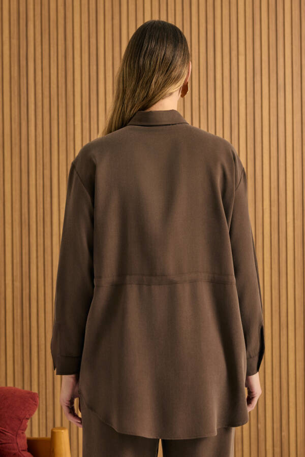 Kahverengi Beli Bağcıklı Tencel Tunik - 6