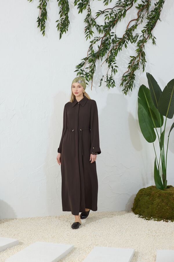 Kahverengi Beli Lastik Detaylı Ferace - 2