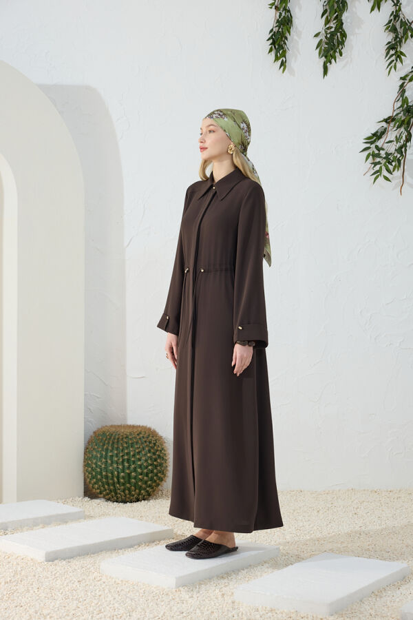 Kahverengi Beli Lastik Detaylı Ferace - 6