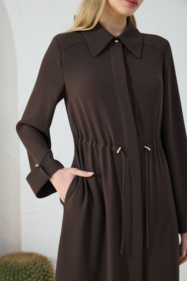 Kahverengi Beli Lastik Detaylı Ferace - 7