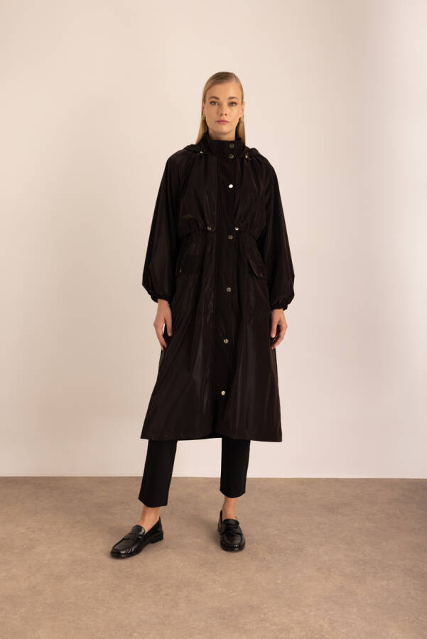 Kahverengi Beli Lastikli Su İtici Özellikli Yağmurluk - 3