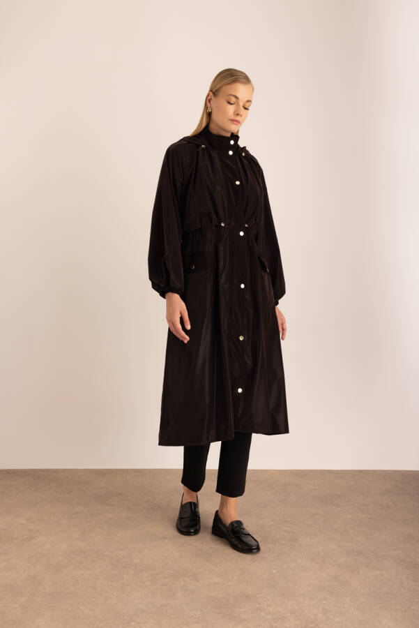 Kahverengi Beli Lastikli Su İtici Özellikli Yağmurluk - 5