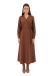 Kahverengi Beli Lastik Ve Düğme Detaylı Elbise - 2