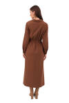 Kahverengi Beli Lastik Ve Düğme Detaylı Elbise - 6