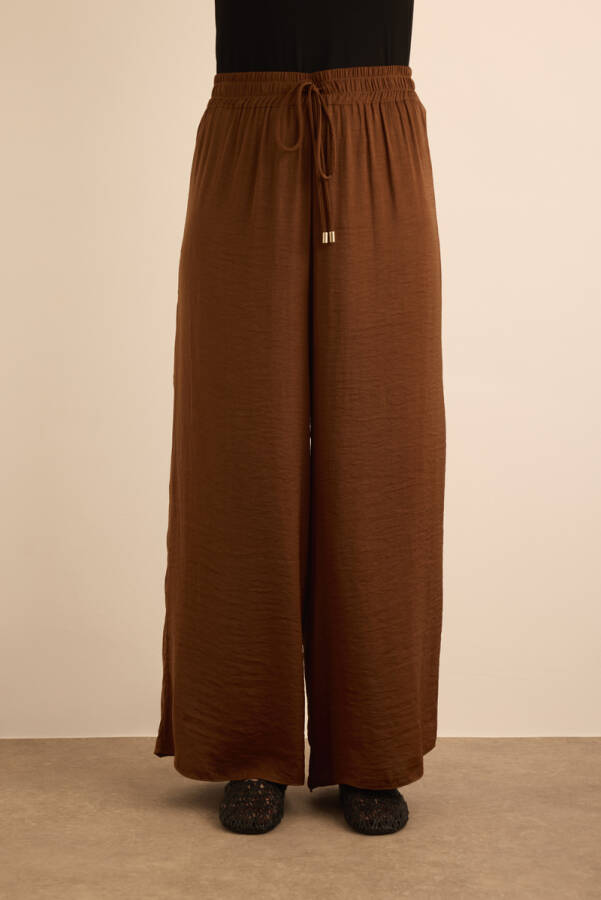 Kahverengi Beli Lastikli Bol Pantolon - 3
