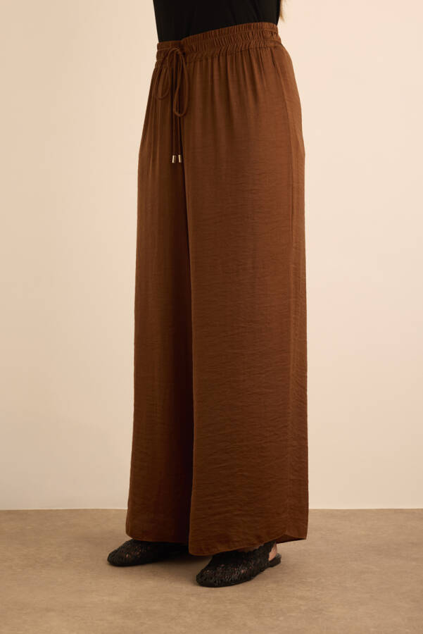 Kahverengi Beli Lastikli Bol Pantolon - 5