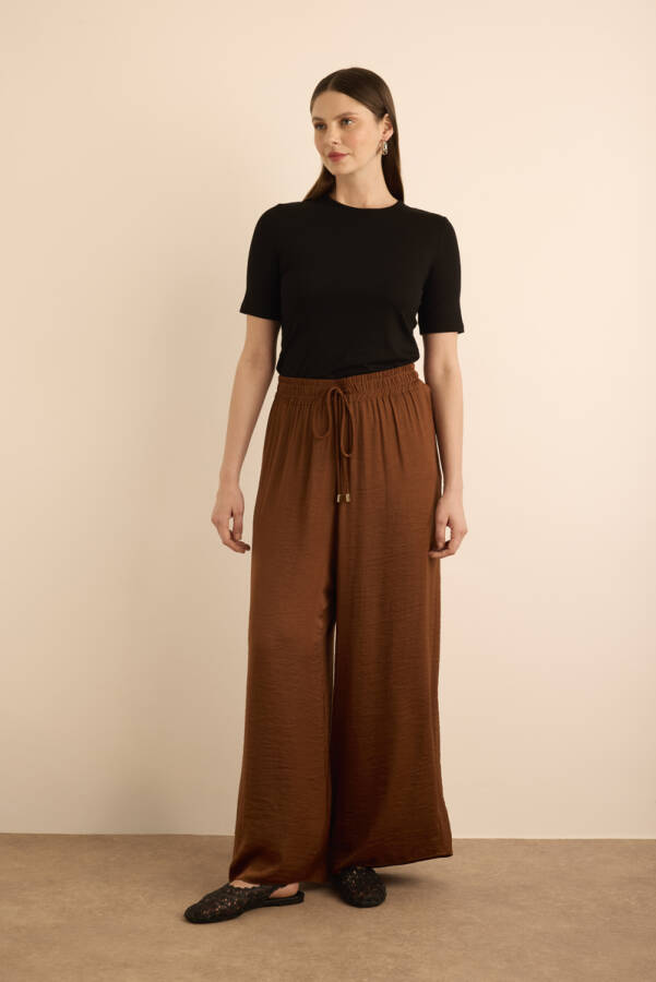 Kahverengi Beli Lastikli Bol Pantolon - 1