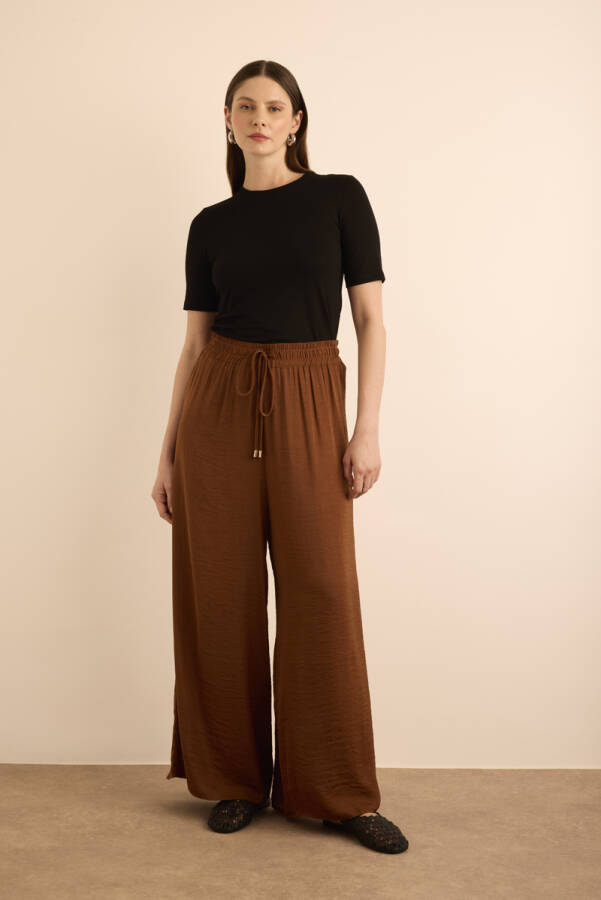 Kahverengi Beli Lastikli Bol Pantolon - 2