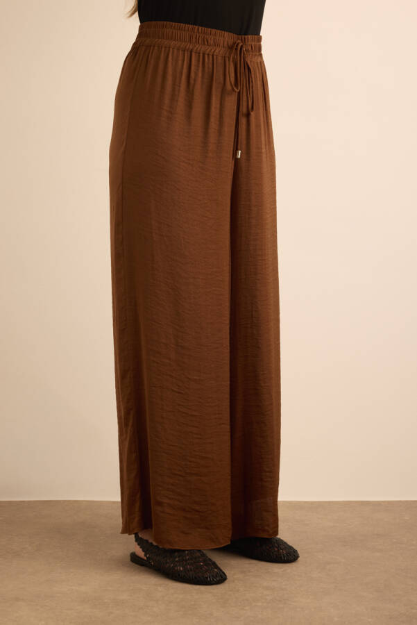 Kahverengi Beli Lastikli Bol Pantolon - 4