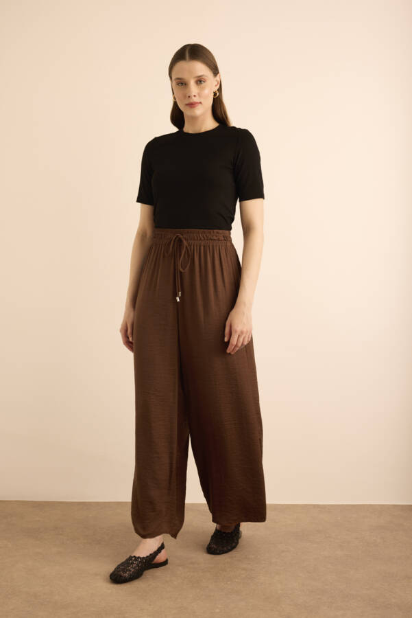 Kahverengi Beli Lastikli Bol Pantolon - 2