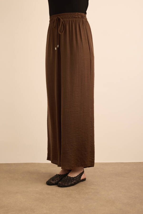 Kahverengi Beli Lastikli Bol Pantolon - 4