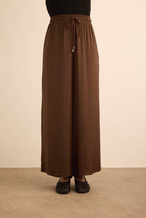 Kahverengi Beli Lastikli Bol Pantolon - 3