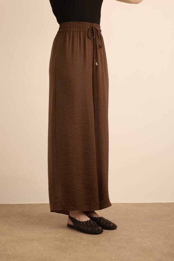 Kahverengi Beli Lastikli Bol Pantolon - 4