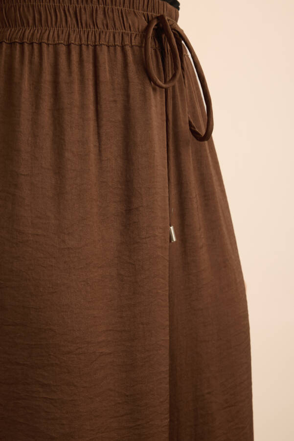 Kahverengi Beli Lastikli Bol Pantolon - 6