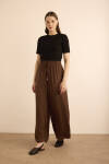 Kahverengi Beli Lastikli Bol Pantolon - 2