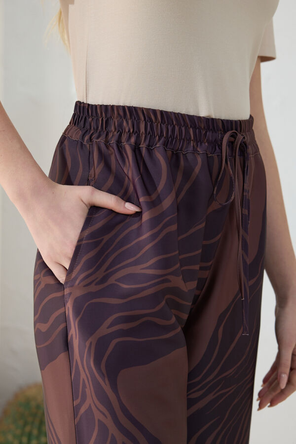 Kahverengi Beli Lastikli Desenli Pantolon - 6