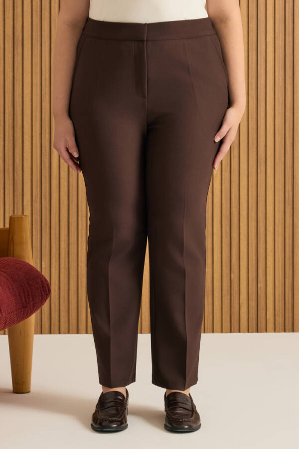 Kahverengi Beli Lastikli Dokuma Pantolon - 3