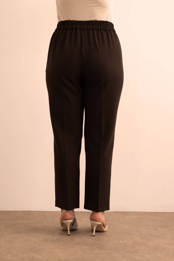 Kahverengi Beli Lastikli Dokuma Pantolon - 6