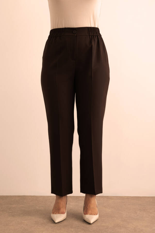 Kahverengi Beli Lastikli Dokuma Pantolon - 2